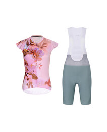 RIVANELLE Cyklistický krátký dres a krátké kalhoty - MISS FLOWERY - zelená/růžová